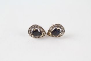 9ct gold sapphire & diamond cluster earrings (1.5g)