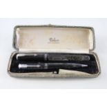 Vintage PARKER Vaccumatic Grey Fountain Pen w/ 14ct Nib, Pencil, Original Box // w/ 14ct Gold Nib,