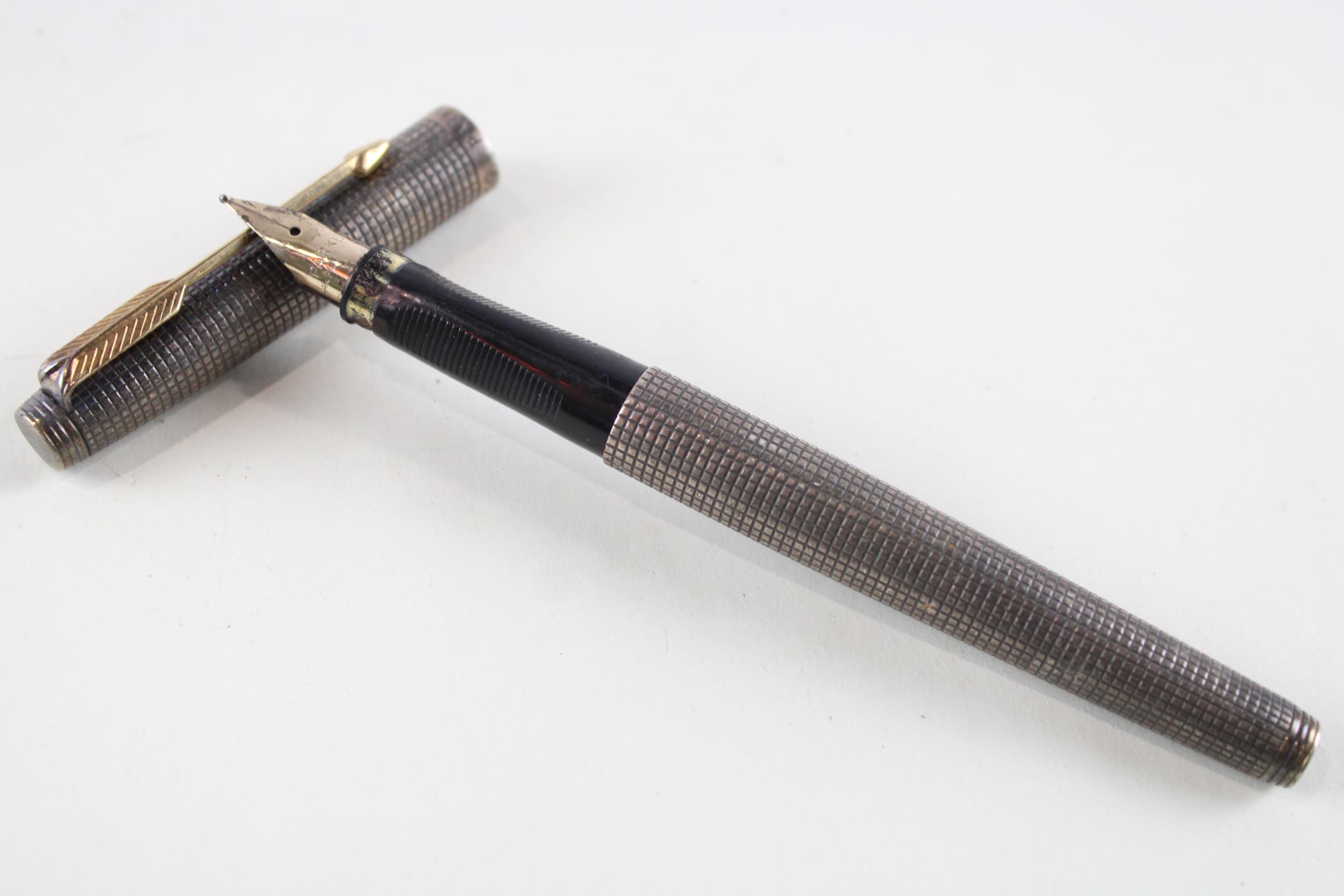 Vintage PARKER 75 .925 Sterling Silver Fountain Pen w/ 14ct Nib WRITING (27g) // Dip Tested &