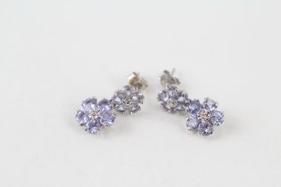 9ct gold tanzanite & diamond cluster drop earrings (1.5g)