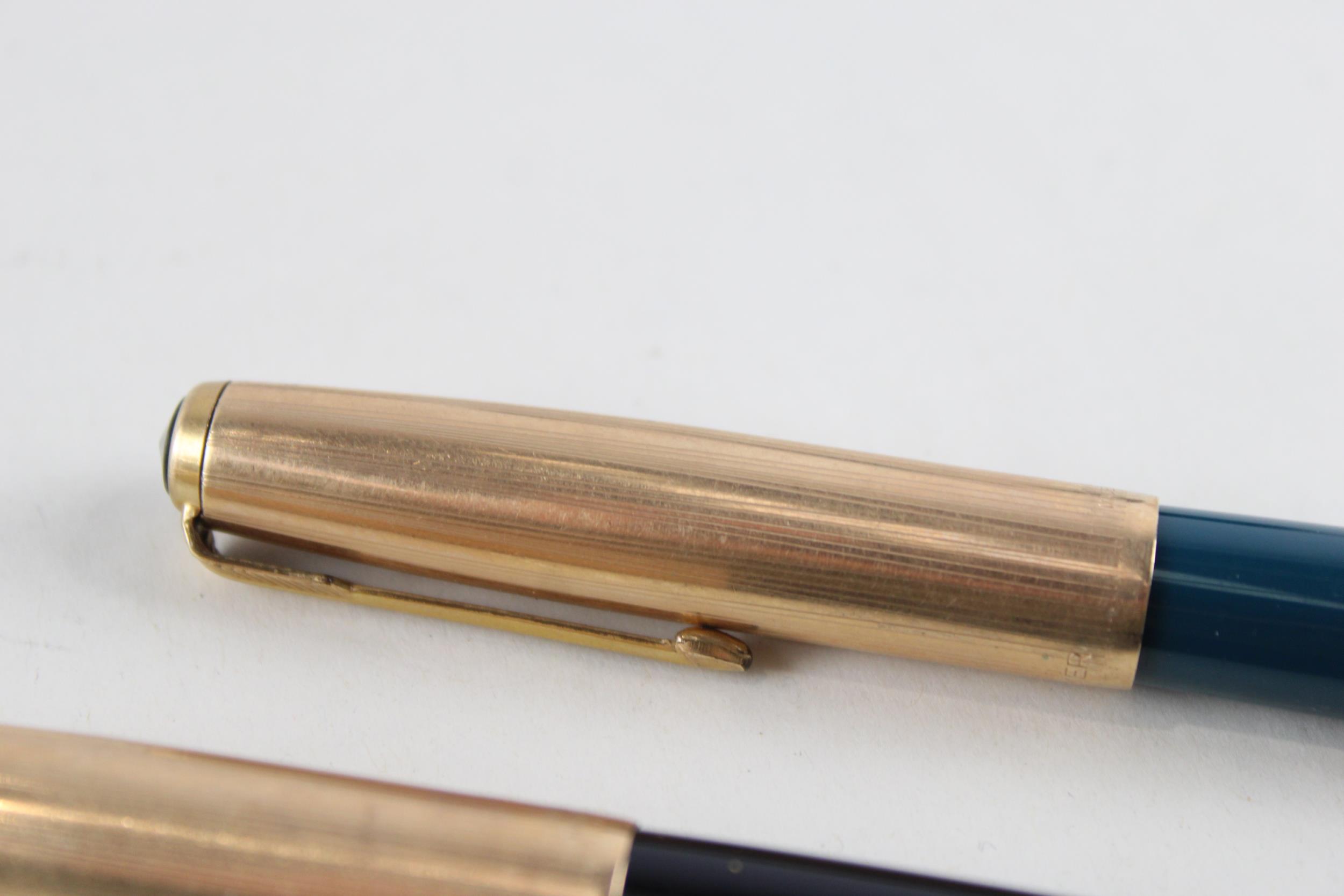 2 x Vintage PARKER 51 Fountain Pens w/ 14ct Gold Nibs, Gold Plate Caps WRITING // Dip Tested & - Bild 2 aus 5