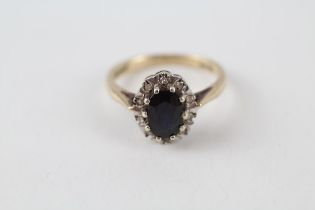 9ct gold sapphire & diamond cluster ring (3g) Size M