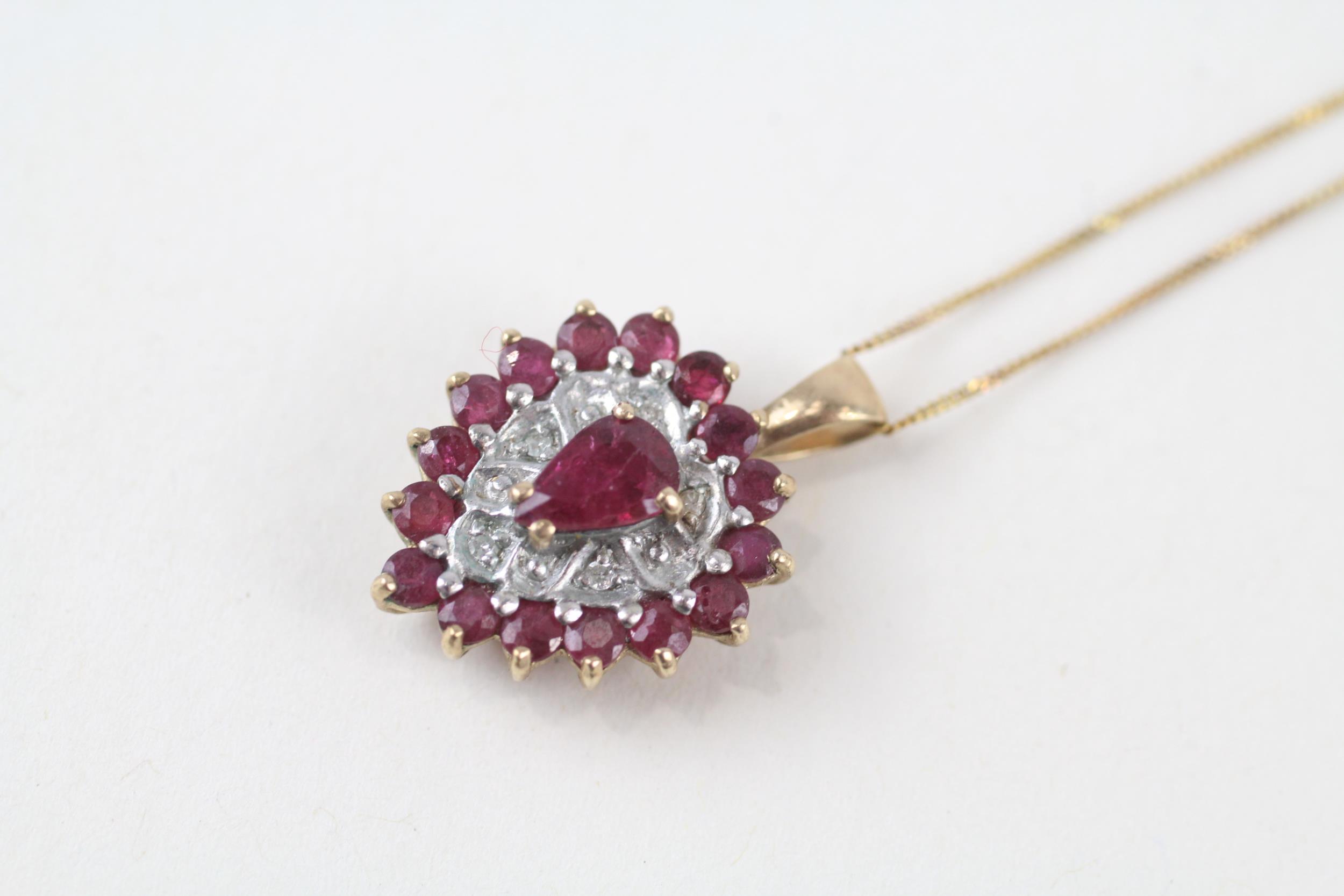 9ct gold ruby & diamond heart shaped pendant & chain (2.5g) - Image 2 of 4