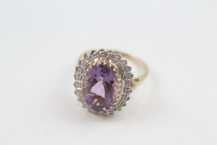 9ct gold amethyst & diamond dress ring (4.3g) Size P