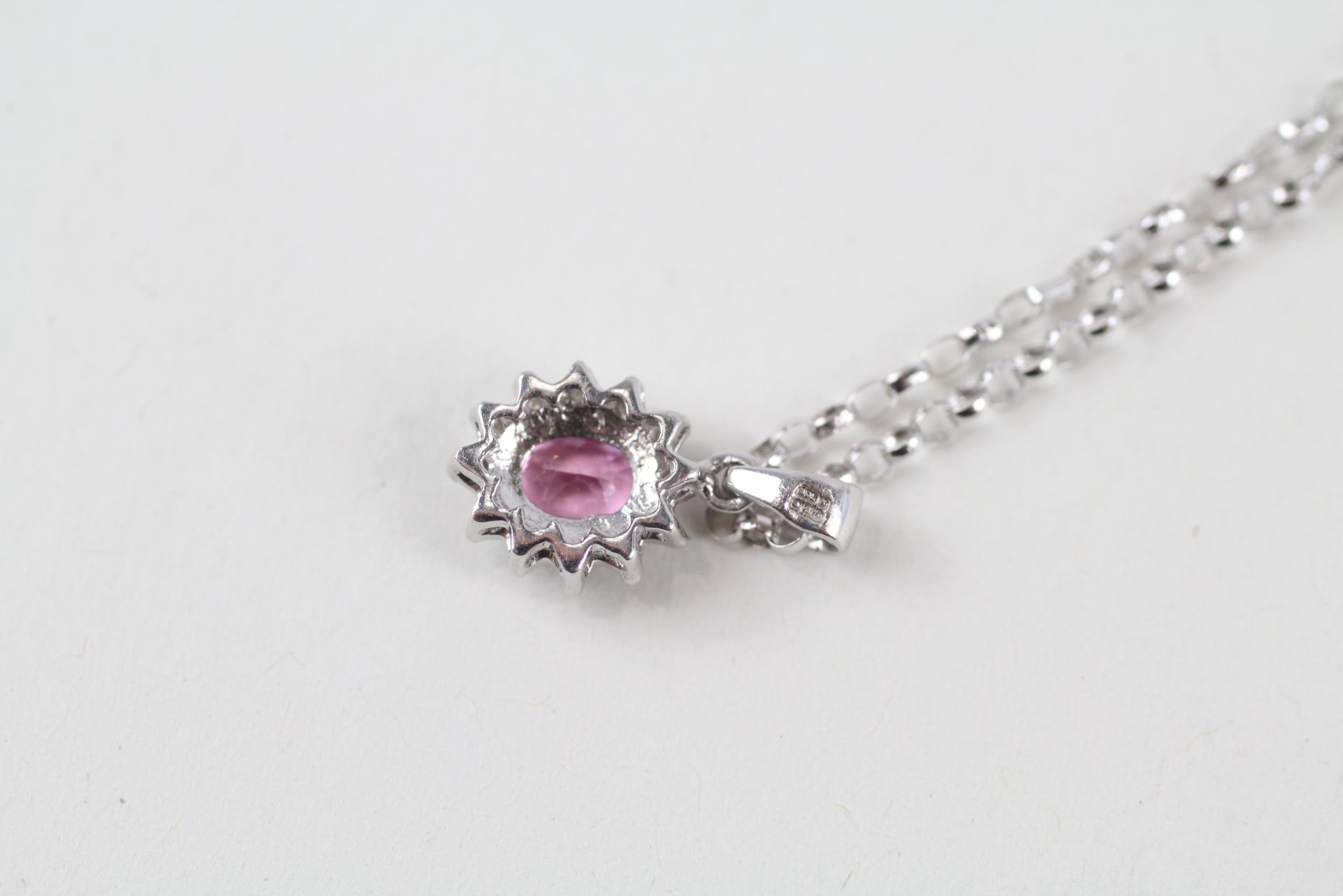 9ct white gold diamond & pink sapphire cluster pendant necklace (1.9g) - Image 4 of 4