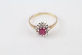 9ct gold ruby & diamond cluster ring (1.5g) Size O