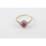 9ct gold ruby & diamond cluster ring (1.5g) Size O