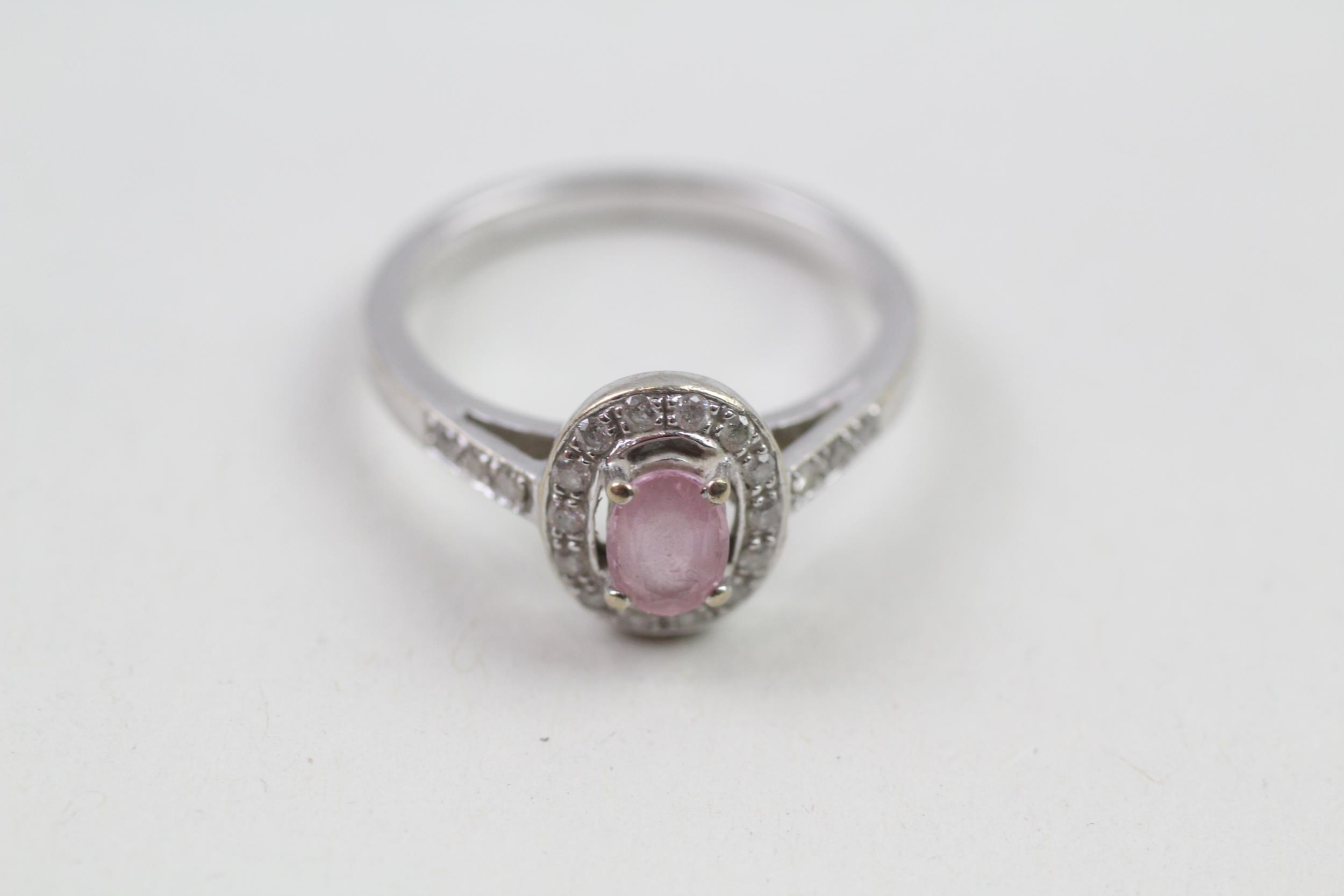 9ct gold pink sapphire & diamond halo ring (2.9g) Size N