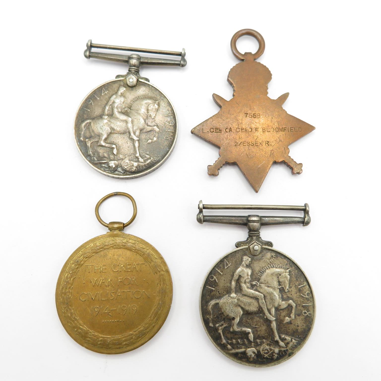 A trio of 1st World War medals with a 2nd silver medal to the same soldier (4 medals in total) - Image 2 of 2