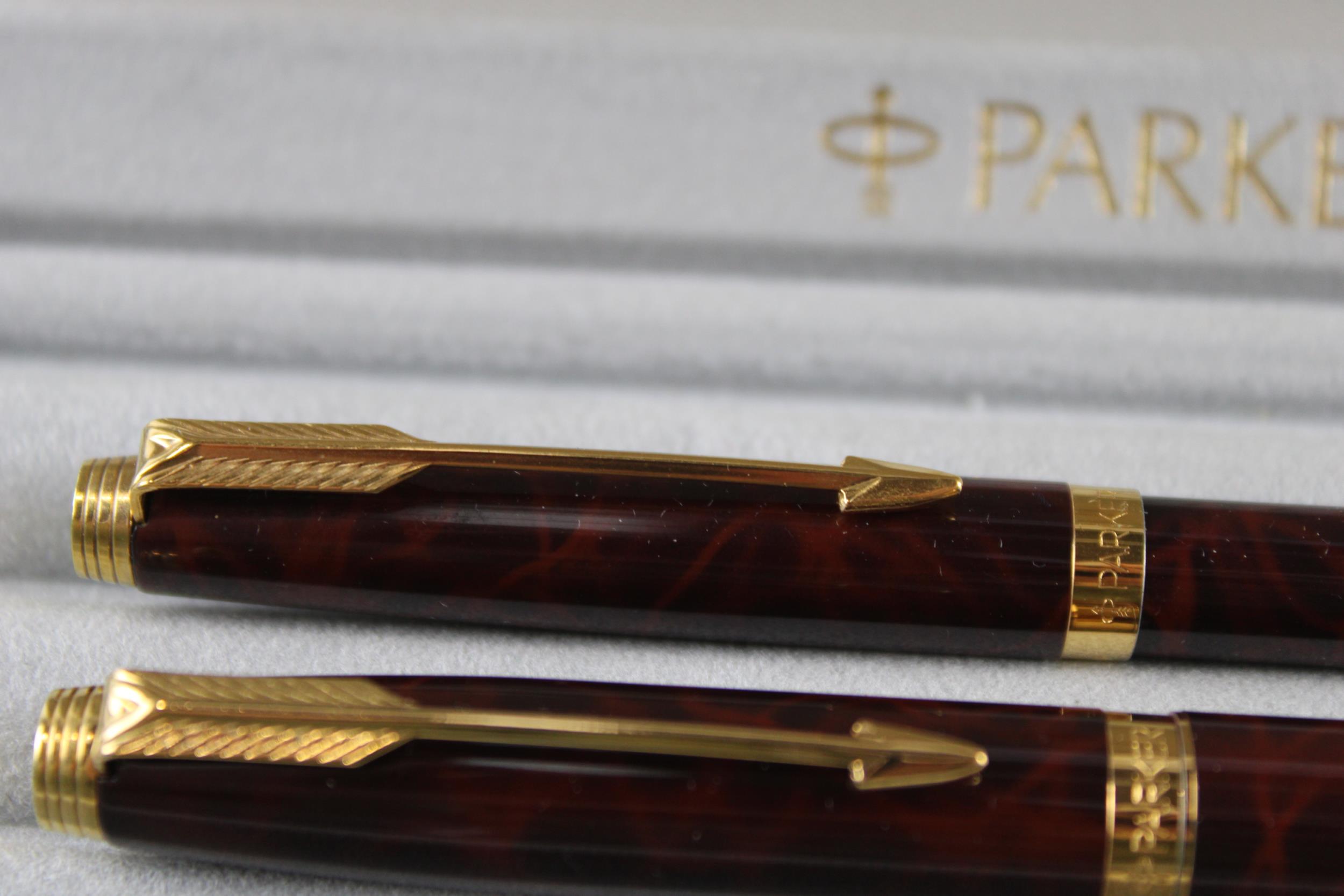 Vintage PARKER 75 Brown Lacquer Fountain Pen w/ 14ct Gold Nib, Ballpoint, Box // w/ 14ct Gold Nib, - Image 2 of 4