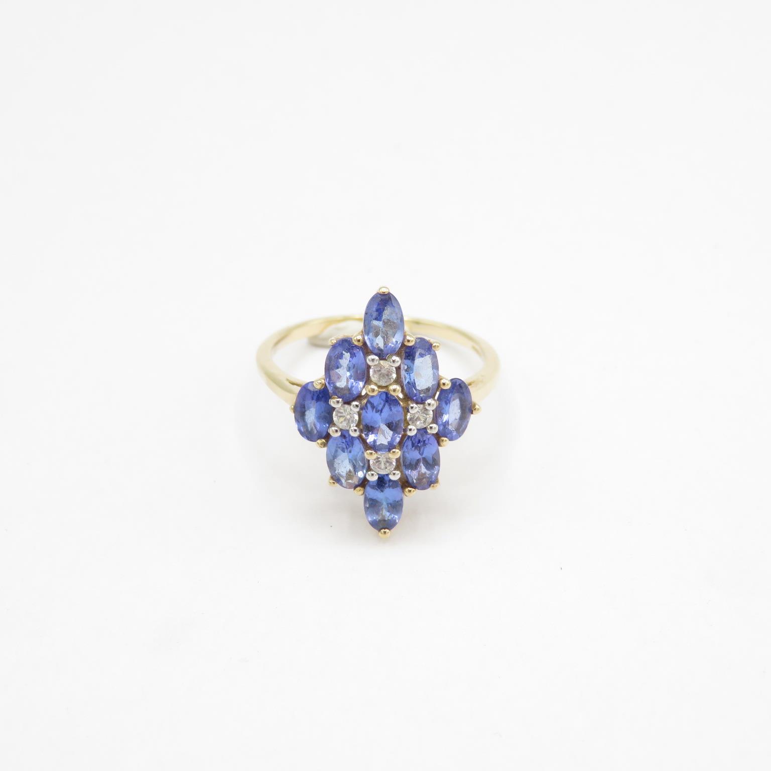 9ct gold tanzanite & white sapphire dress ring (2.9g) Size P