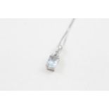 9ct white gold diamond & aquamarine pendant necklace (1.7g)