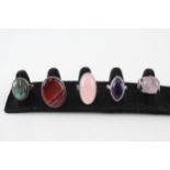 Five silver gemstone rings including Labradorite (47g)