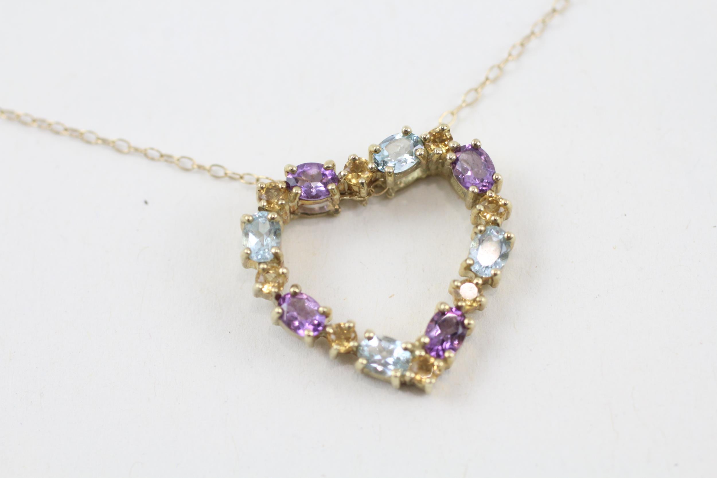 9ct gold multi-gemstone heart pendant necklace inc. amethyst, topaz & citrine (3.5g)