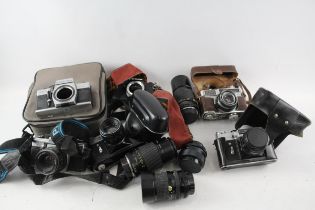 SLR Film Cameras Inc Chinon, Praktica & Zenit w/ Some Lenses Job Lot x 10 // SLR Film Cameras Inc