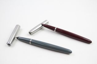 2 x Vintage PARKER 51 Fountain Pens 14ct Gold Nibs WRITING Inc Burgundy, Grey // Dip Tested &