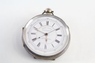 Antique Sterling Silver Centre Seconds Chronograph Pocket Watch Key-wind WORKING // Antique Sterling