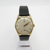Omega 9ct gold gent's vintage cased wristwatch handwind working Omega calibre 268 17 jewel