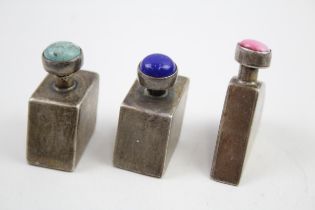 3 x Vintage Stamped .925 Mexico Sterling Silver Perfume / Scent Bottles (55g) // w/ Stone Detail