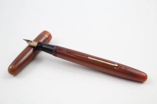 Vintage MABIE TODD Swan Self Filler Brown FOUNTAIN PEN w/ 14ct Gold Nib WRITING // Dip Tested &