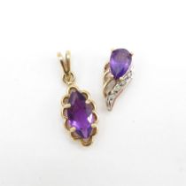 HM 9ct gold pendants x2 with amethyst (2.6g)