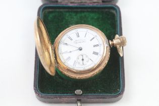 WALTHAM Rolled Gold Small Size Vintage Full Hunter Pocket Watch Handwind WORKING // WALTHAM Rolled