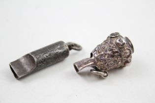2 x Antique Victorian HM .925 Sterling Silver Ladies Chatelain Whistles (12g) // UNTESTED In antique