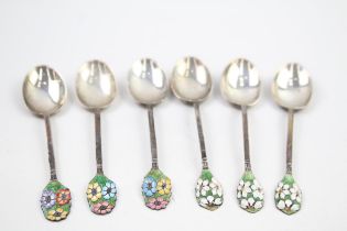 6 x Vintage 1932 Sheffield Sterling Silver Floral Enamel Teaspoons (49g) // Maker - Cooper