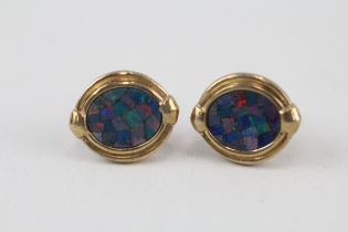 9ct gold mosaic opal doublet stud earrings with scroll backs (3.6g)