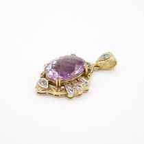 HM 9ct gold pendant set with large purple amethyst with diamond surround (9g)