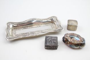 4 x Antique / Vintage HM .925 Sterling Silver Pill / Trinket Boxes & Tray (78g) // In antique /