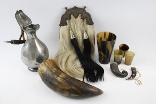 Antique Horn Cups, Sporran, Antler Jug Collectables // Items are in antique / vintage condition