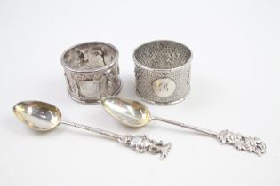 4 x Antique / Vintage .800, .925 & .950 Silver Spoons & Napkin Rings (98g) // Inc Chinese Silver,