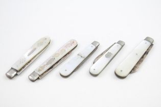 3 x Antique Hallmarked .925 Sterling Silver MOP Fruit Knives (88g) // In antique condition Signs