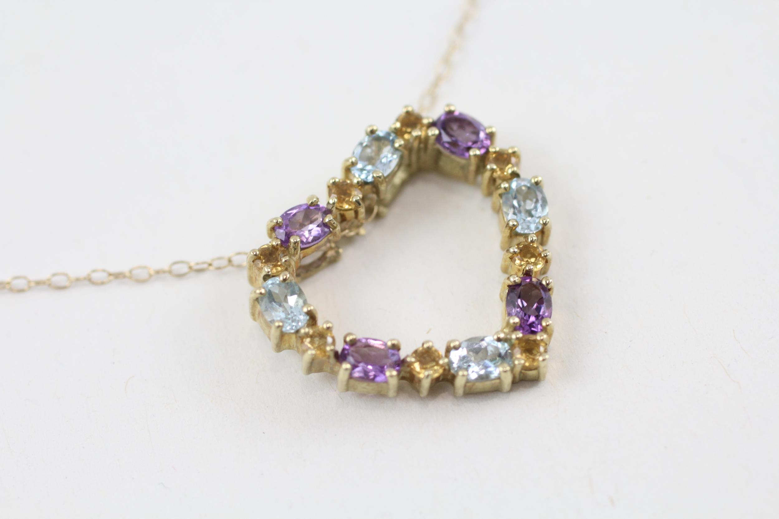9ct gold multi-gemstone heart pendant necklace inc. amethyst, topaz & citrine (3.5g) - Image 2 of 6