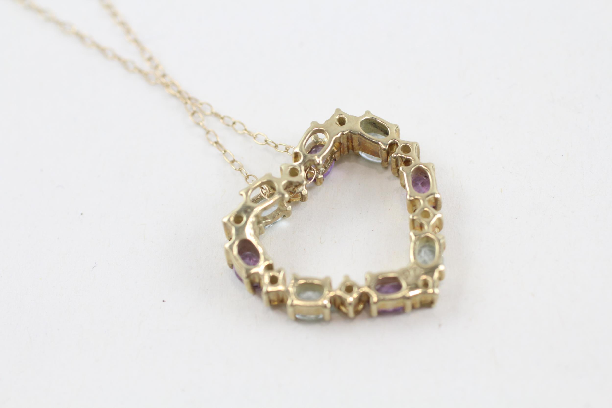 9ct gold multi-gemstone heart pendant necklace inc. amethyst, topaz & citrine (3.5g) - Image 6 of 6