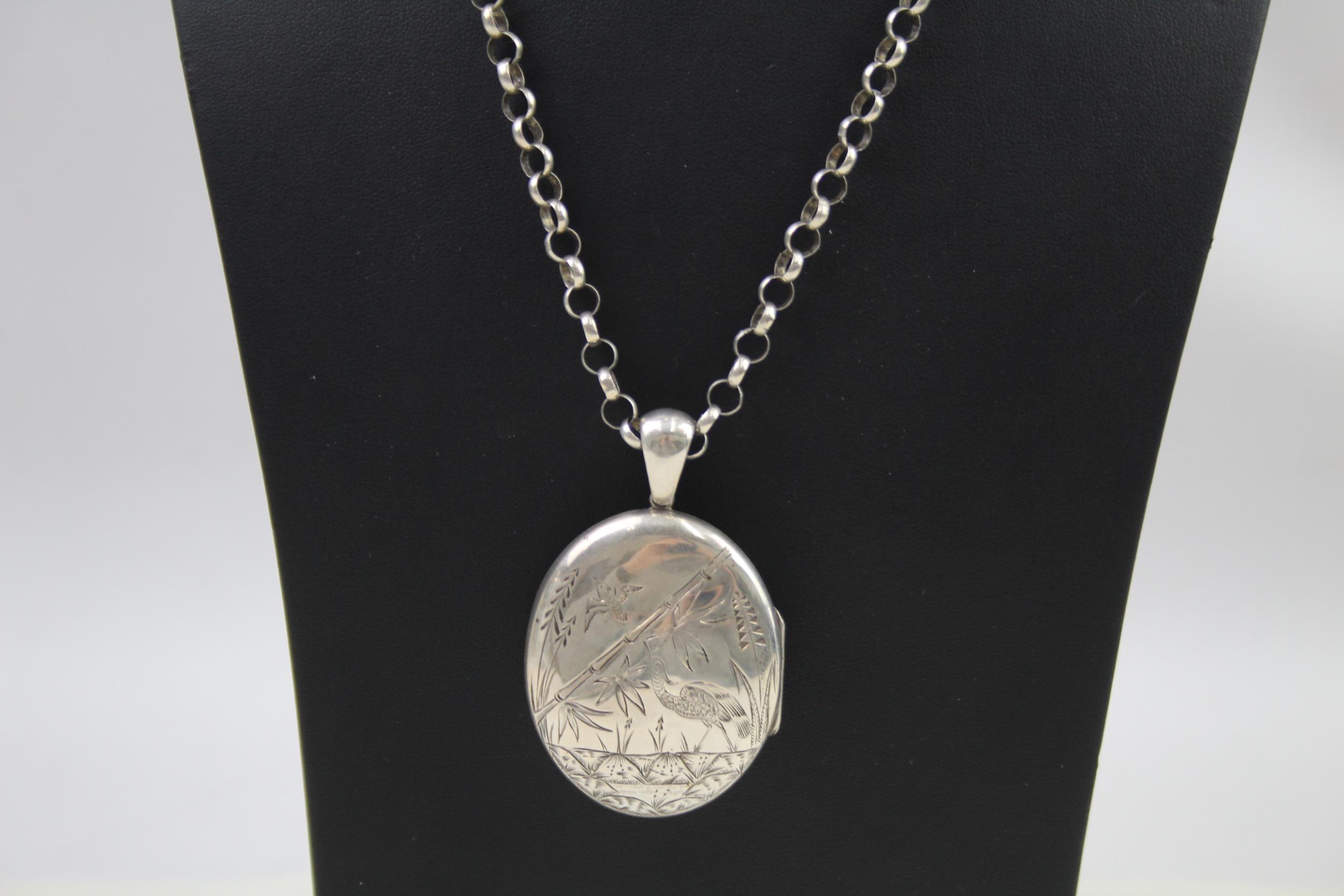 Silver aesthetic movement locket pendant necklace (37g) - Image 2 of 5