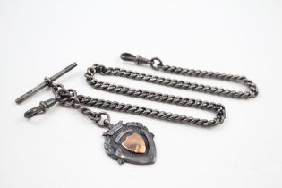 Silver antique watch chain with fob (59g)