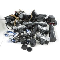 SLR Film Cameras Inc Yashica, Pentacon & Praktica w/ Some Lenses Job Lot x 10 // SLR Film Cameras