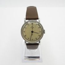 OMEGA WWII Gent's vintage Military style wristwatch handwind working silvered dial with Arabic