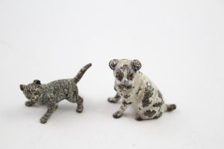 2 x Antique / Vintage Miniature Cold Painted Bronze Animals Inc Cat, Dog Etc // In antique / vintage