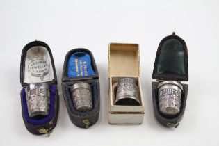 4 x Antique / Vintage .925 Silver Thimbles & Boxes Inc Charles Horner Etc (39g) // Inc Leather &