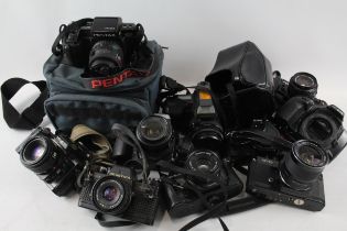 SLR Film Cameras Inc Minolta, Yashica & Ricoh w/ Some Lenses Job Lot x 10 // Assorted SLR Film