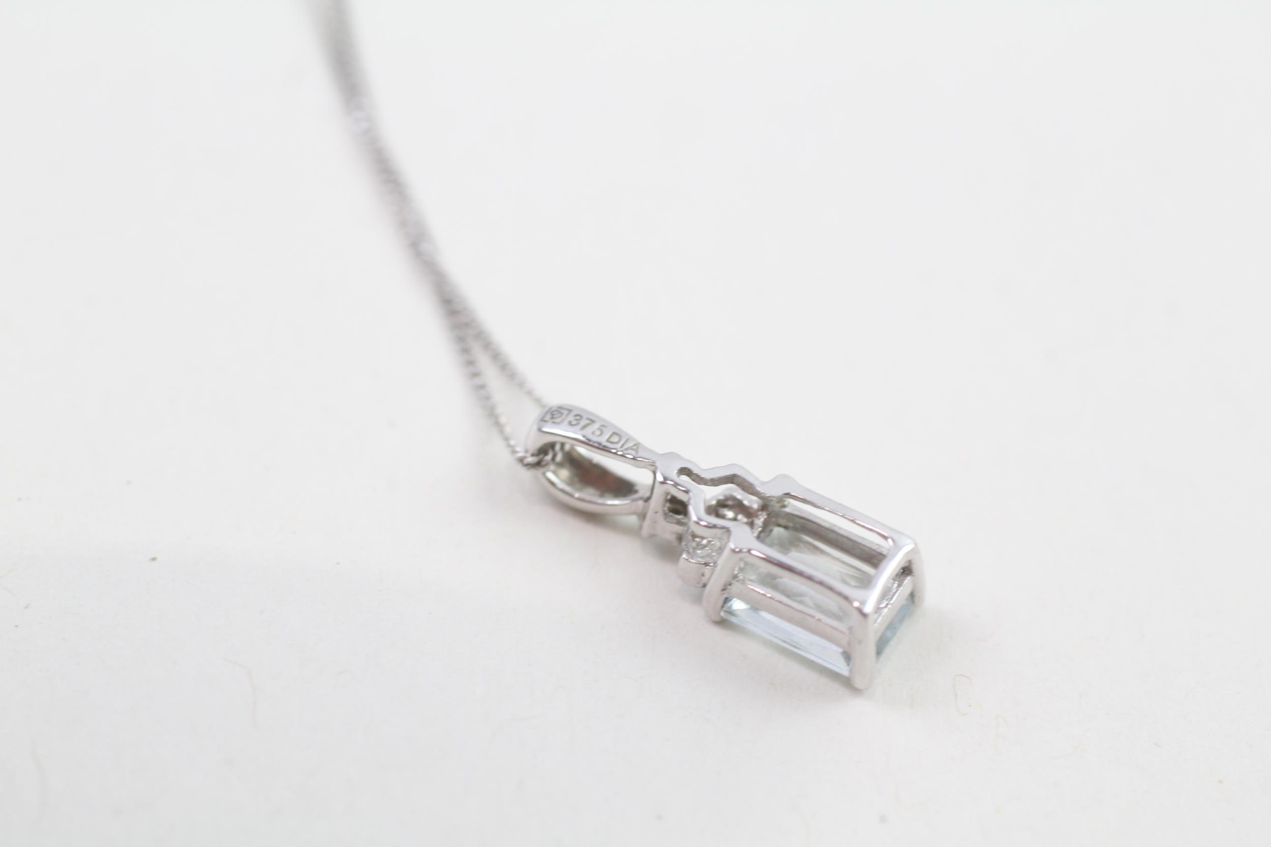 9ct white gold diamond & aquamarine pendant necklace (1.7g) - Image 4 of 4