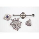 Four silver Scottish brooches including Amethyst (46g)