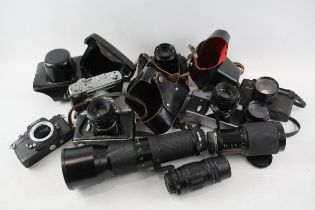 SLR Film Cameras Inc Yashica, Prinzflex & Zenit w/ Some Lenses Job Lot x 10 // SLR Film Cameras