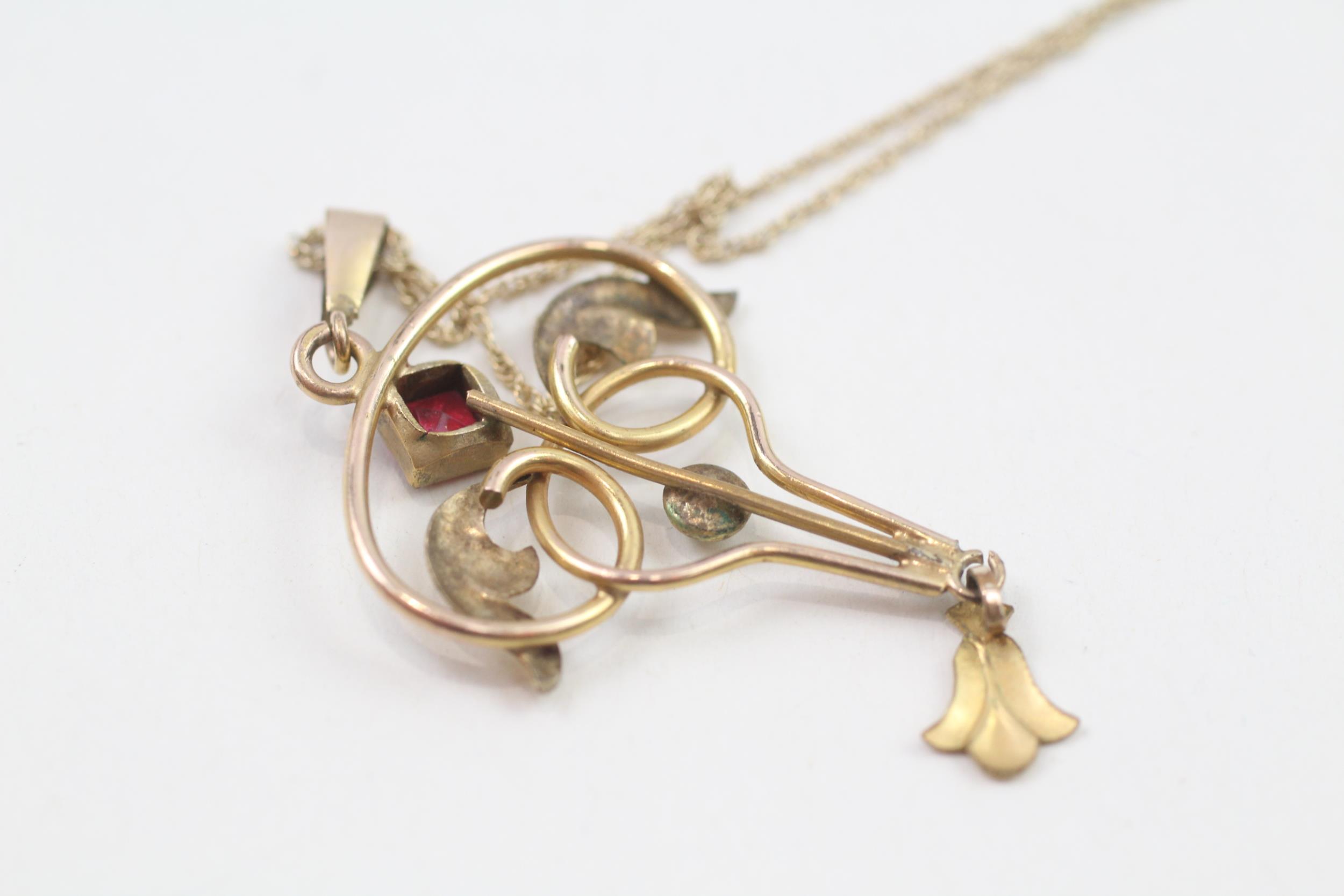 9ct gold antique pearl & garnet paste pendant necklace with later chain (3.1g) - Image 5 of 5