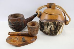 Tobacciana / Wooden Items Inc. Rustic Tobacco Jar - Large Dragon Pipe Etc // Tobacciana / Wooden