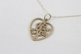 9ct gold vintage 'I Love You' heart shaped pendant necklace (2.3g)