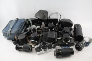 SLR Film Cameras Inc Praktica, Pentacon & Zenit w/ Some Lenses Job Lot x 10 // SLR Film Cameras